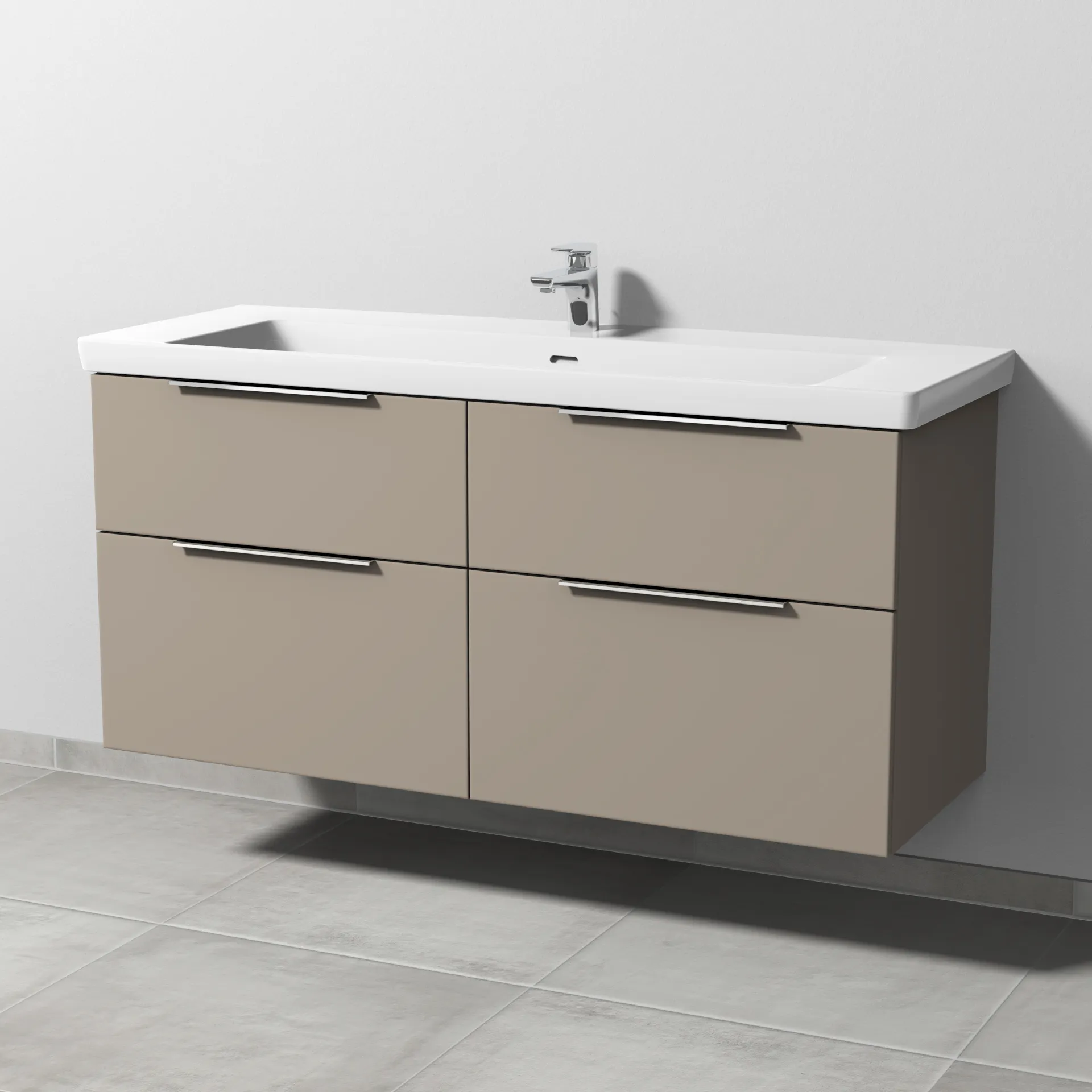 Sanipa Waschtischunterschrank „3way“ 1255 × 588 × 462 mm in Sandgrau (matt), Becken mittig Sanipa Waschtischunterschrank „3way“ 1255 × 588 × 462 mm in Sandgrau (matt), Becken mittig