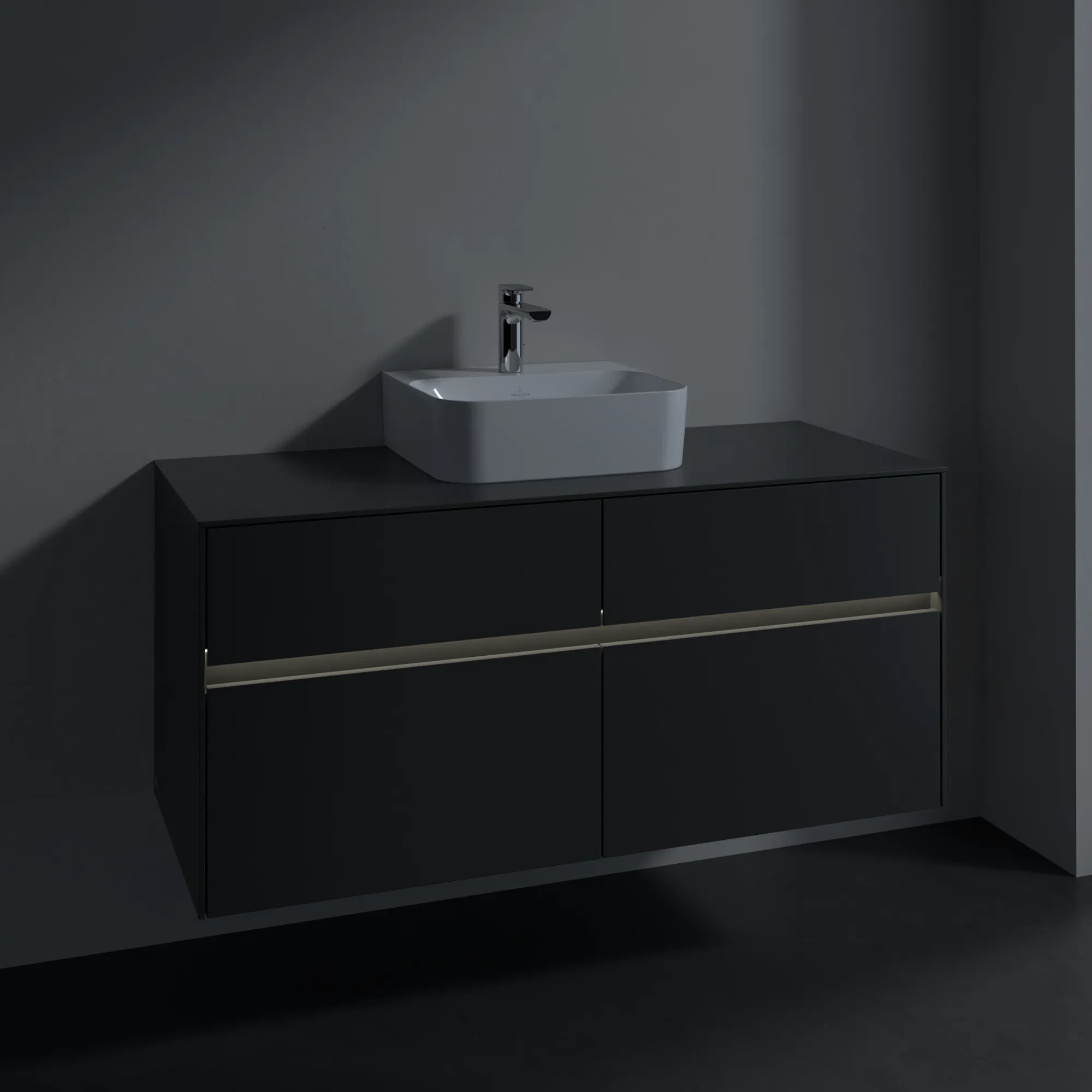 Villeroy & Boch Waschtischunterschrank „Collaro“ 1200 × 548 × 500 mm Graphite, mit Beleuchtung, für Becken mittig Villeroy & Boch Waschtischunterschrank „Collaro“ 1200 × 548 × 500 mm Graphite, mit Beleuchtung, für Becken mittig