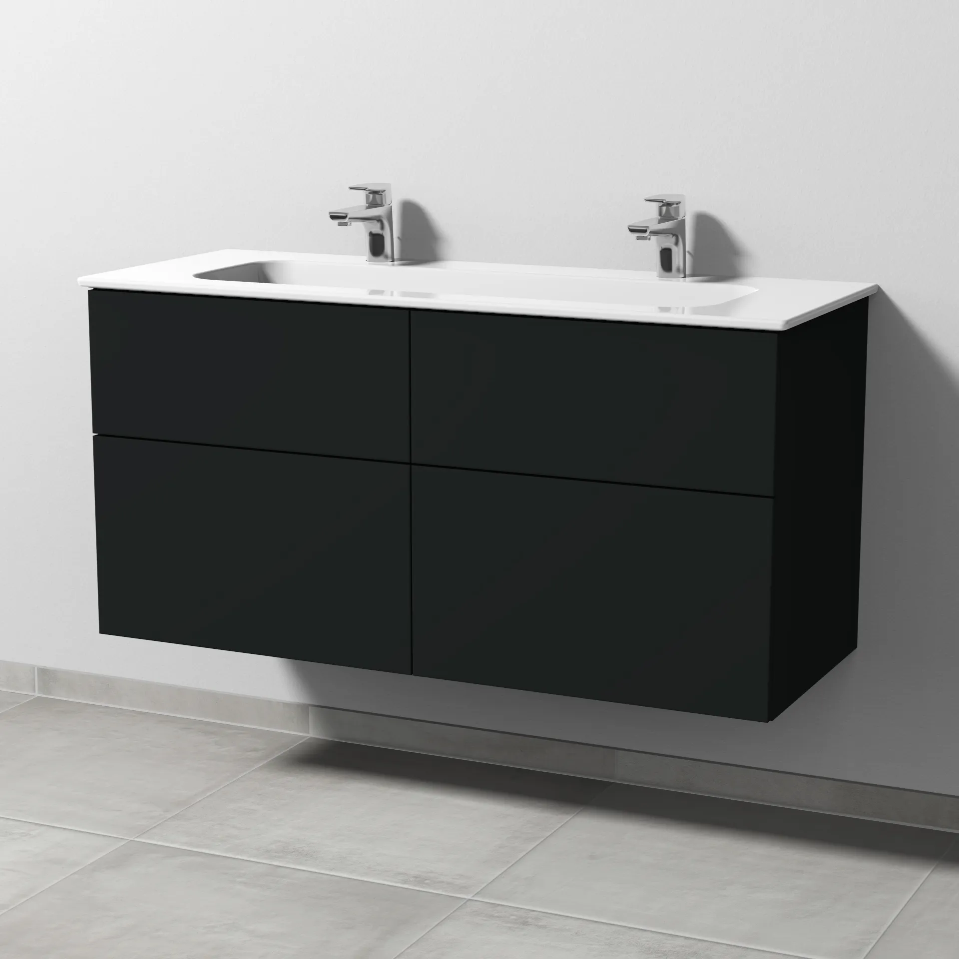 Keramik-Waschtisch-Set mit Waschtischunterschrank „3way“ 117 × 46 × 58,2 cm in Vulkan (matt), mit Hahnlochbohrung, Becken mittig