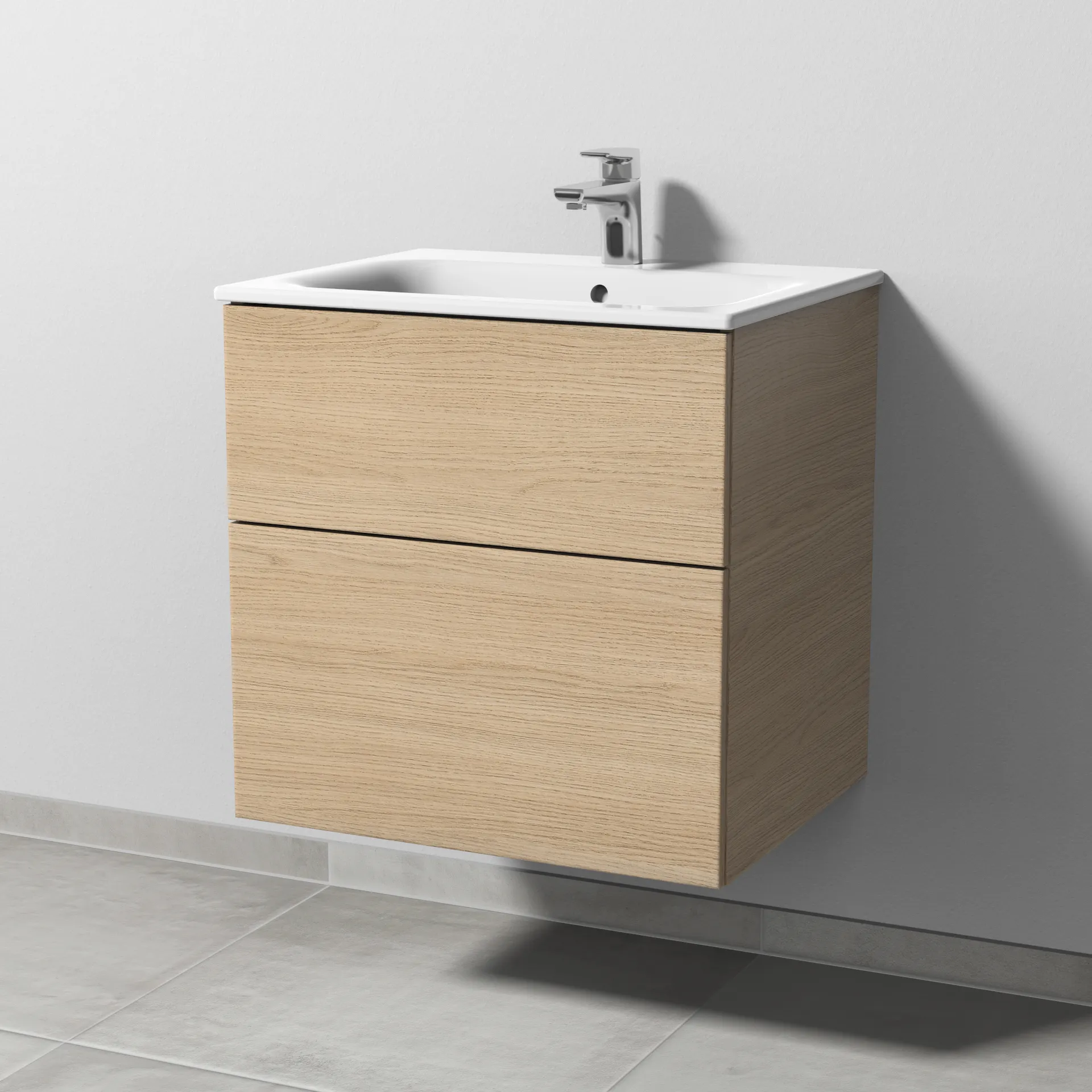 Sanipa Waschtischunterschrank „3way“ passend zu Keramik-Waschtische Renova Plan Slim von Geberit 585 × 582 × 472 mm in Eiche Nordic