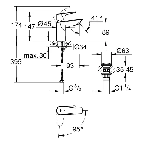 Einhand-Waschtischbatterie BauEdge 23899_1, S-Size, Einlochmontage, Energie-Sparfunktion Mittelstellung kalt, mit Temperaturbegrenzer, LowFlow 3,5 l/min Mousseur, Push-open Ablaufgarnitur aus Kunststoff 1 1/4″, chrom Einhand-Waschtischbatterie BauEdge 23899_1, S-Size, Einlochmontage, Energie-Sparfunktion Mittelstellung kalt, mit Temperaturbegrenzer, LowFlow 3,5 l/min Mousseur, Push-open Ablaufgarnitur aus Kunststoff 1 1/4″, chrom