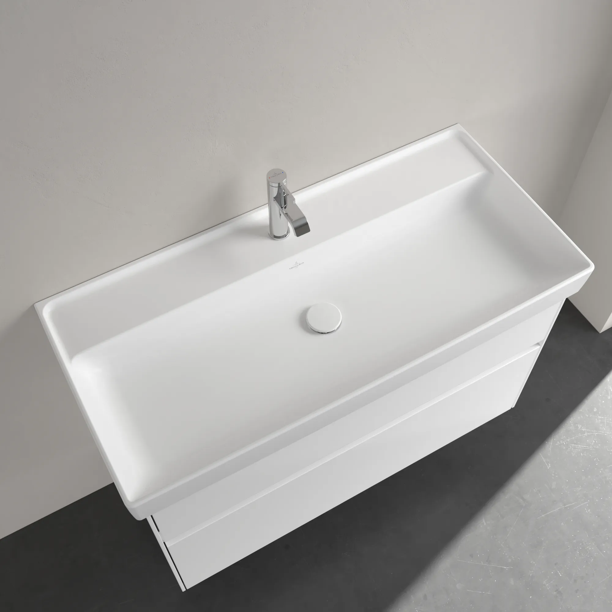 Villeroy & Boch Schrankwaschtisch aus TitanCeram „Collaro“ 1000 × 470 × 160 mm, mit Hahnlochbohrung, Hahnlochposition mittig in Stone White Villeroy & Boch Schrankwaschtisch aus TitanCeram „Collaro“ 1000 × 470 × 160 mm, mit Hahnlochbohrung, Hahnlochposition mittig in Stone White