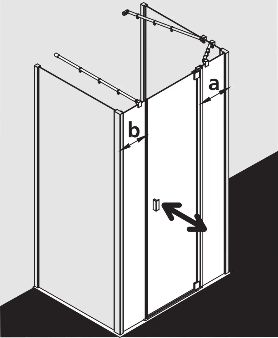 Kermi Duschtür Pendeltür 1-flügelig rechts mit Festfeldern für Nische und Ecke „RAYA“ Glas Klar, Profile Silber Mattglanz, BV: 968 - 1008 mm GAK: 955 - 985 mm WE: 968 - 1008 mm H: 1850 mm