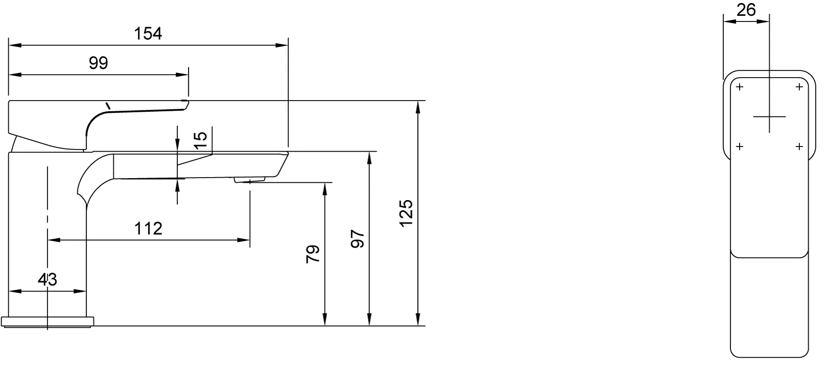 Einhand-Waschtischarmatur „Subway 3.0“ 15,4 cm Ausladung 112 mm