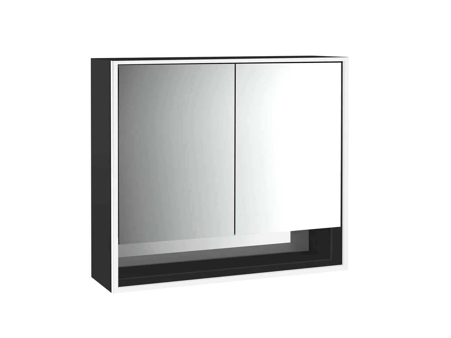 LED-Lichtspiegelschrank Loft mit Unterfach Aufputz, 800 mm, 2-türig schwarz