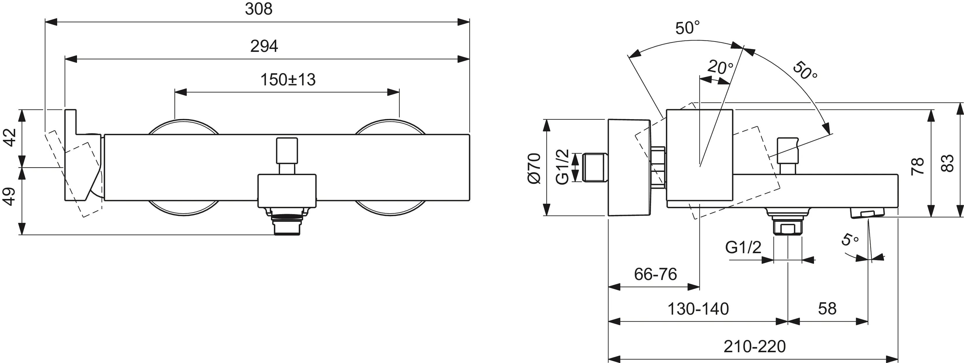 Einhand-Wannenarmatur „Extra“ Ausladung 210 mm in Chrom