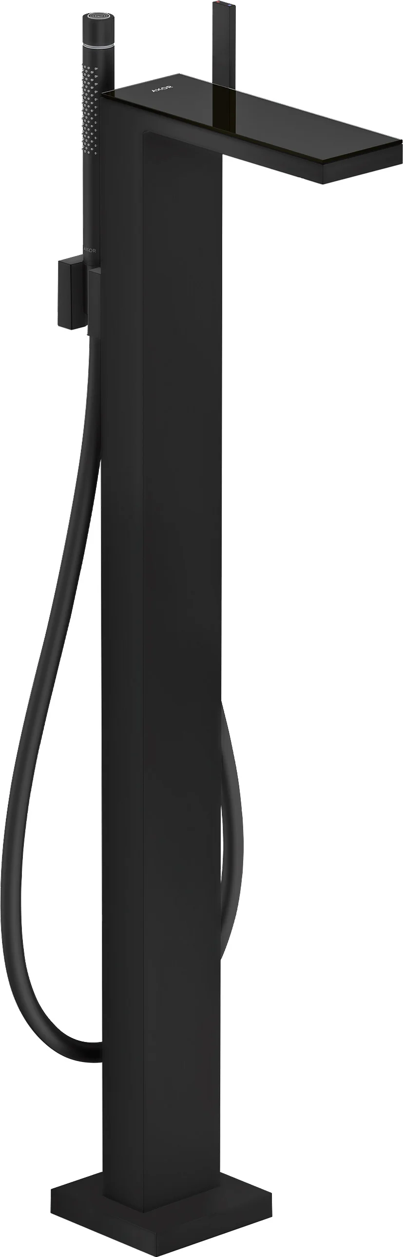 Hansgrohe AXOR MyEdition Einhebel-Wannenmischer bodenstehend mattschwarz, Ausladung 196 mm, mit Glasplatte aus Sicherheitsglas Hansgrohe AXOR MyEdition Einhebel-Wannenmischer bodenstehend mattschwarz, Ausladung 196 mm, mit Glasplatte aus Sicherheitsglas