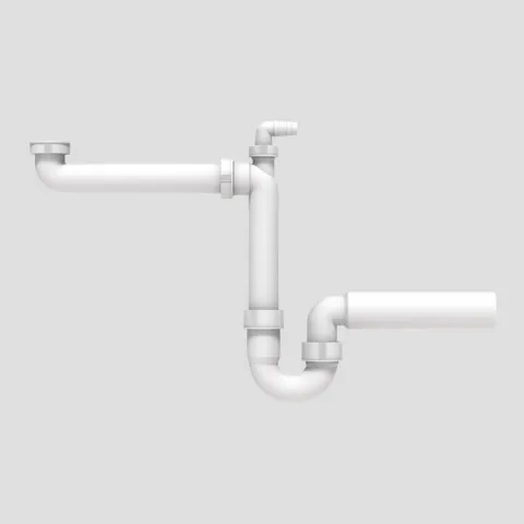 Sanit Raumsparsiphon mit 1 Geräteanschluss G 1 1/2″ × 50 in Edelstahl (gebürstet)
