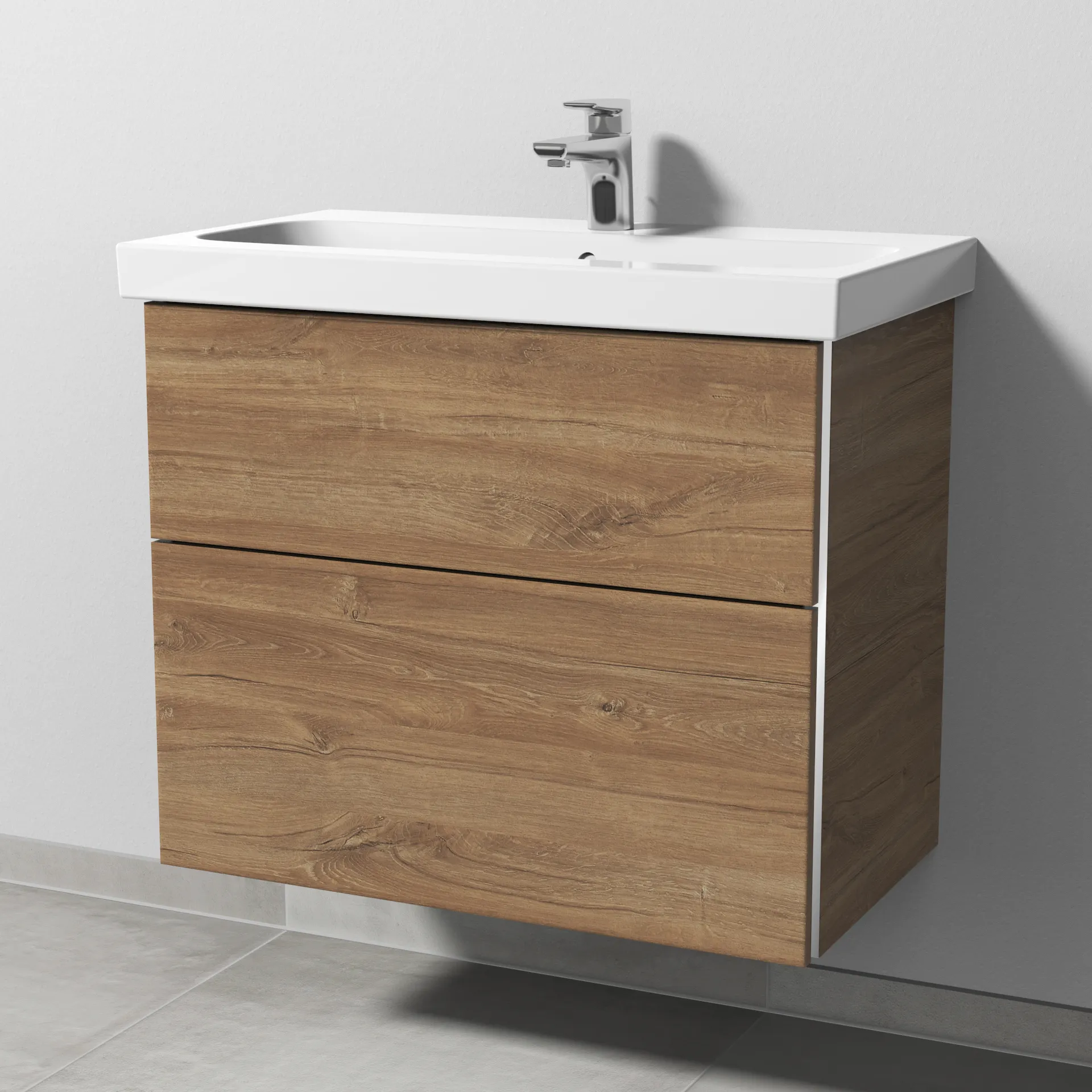 Sanipa Waschtischunterschrank „3way“ passend zu Keramik-Waschtische iCon Light von Geberit 700 × 591 × 407 mm in Eiche Kansas, Becken mittig, mit