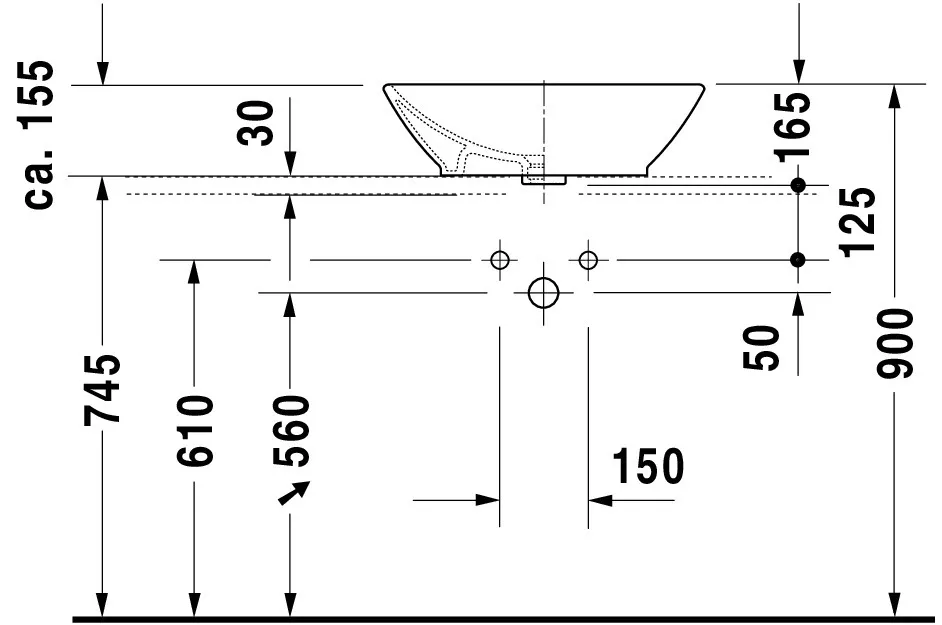 Aufsatzbecken Bacino 550 mm rechteckig, mit ÜL, ohne HLB, weiß