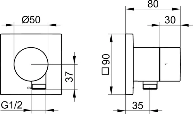 IXMO 59557010102 2-Wege Ab- u. Umstellventil UP mit Schlauchanschluß IXMO Pure, eckig verchromt