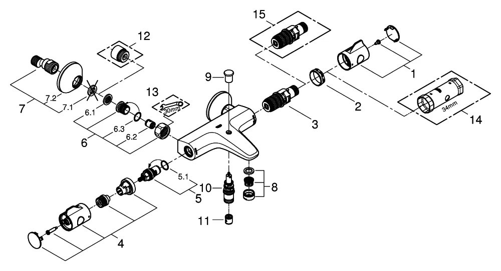 Grohe Grohtherm 800 Thermostat-Wannenbatterie Wandmontage matt black Grohe Grohtherm 800 Thermostat-Wannenbatterie Wandmontage matt black