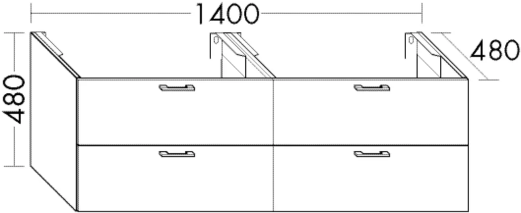 Burgbad Waschtischunterschrank Sys30, 1400 mm breit, 480 mm hoch und tief, 2 Schubladen oben, 2 Auszüge unten, inkl. Metallkonsolen und cleanFlow