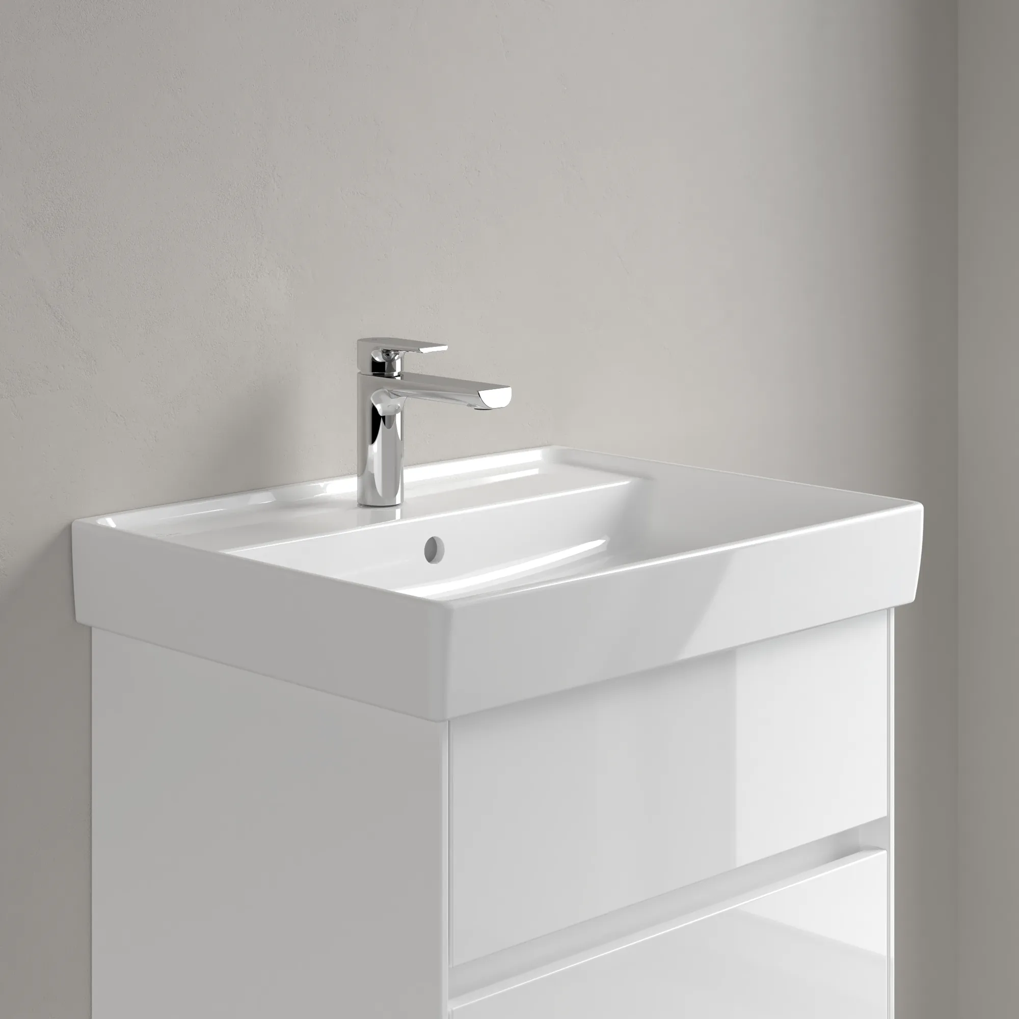 Villeroy & Boch Wandwaschtisch aus TitanCeram „Collaro“ 600 × 470 × 160 mm, mit Hahnlochbohrung, Hahnlochposition mittig in Weiß Alpin