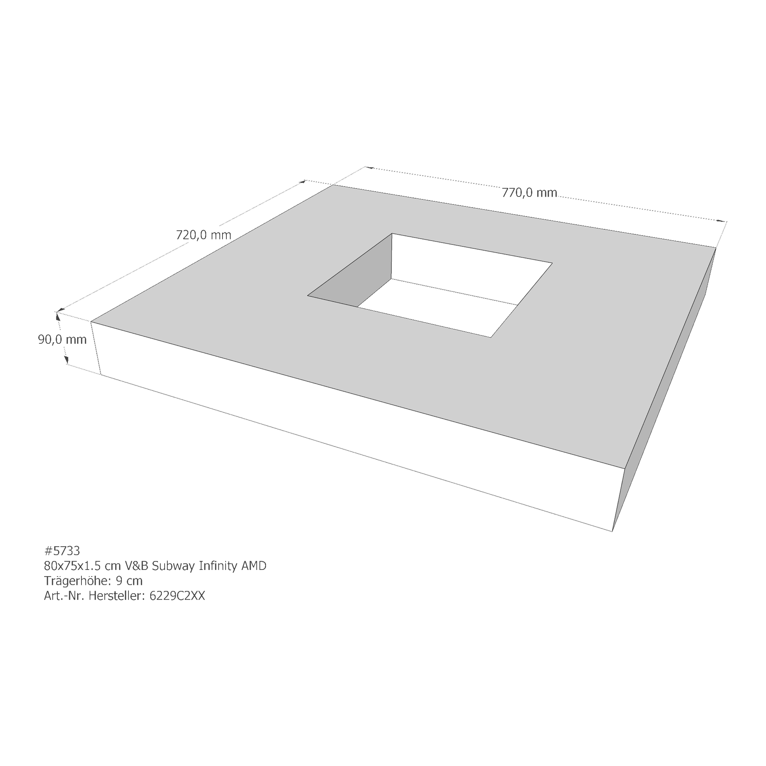 Duschwannenträger für Villeroy & Boch Subway Infinity 80 × 75 × 1,5 cm