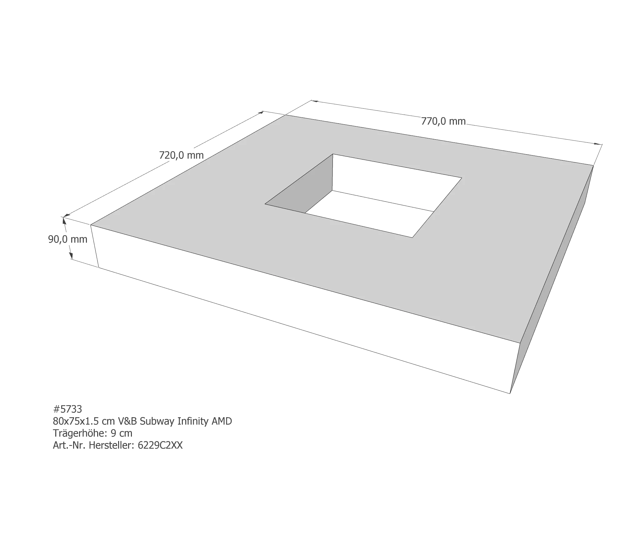Duschwannenträger für Villeroy & Boch Subway Infinity 80 × 75 × 1,5 cm