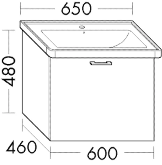 Waschtischunterschrank Sys30 von burgbad - 460 mm tief, 600 mm breit, 480 mm hoch, 1 Auszug, inkl. Raumsparsiphon