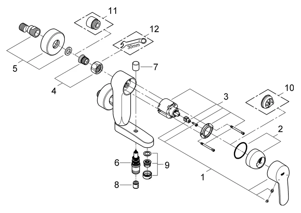 Grohe Eurostyle Cosmopolitan Vertica-Einhand-Wannenbatterie, Wandmontage, chrom Grohe Eurostyle Cosmopolitan Vertica-Einhand-Wannenbatterie, Wandmontage, chrom